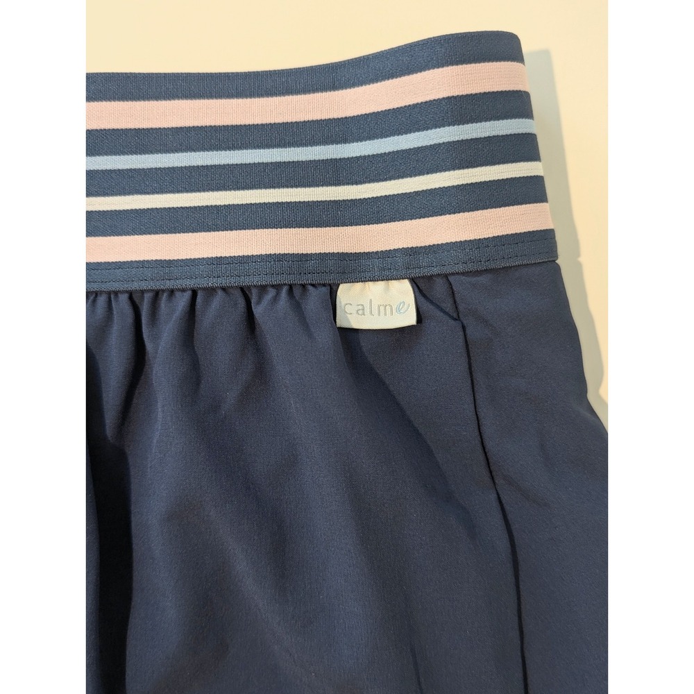 NWT CALME by Johnny Was Navy Pleated Tennis Skirt Striped Waistband Medium - Picture 4 of 9